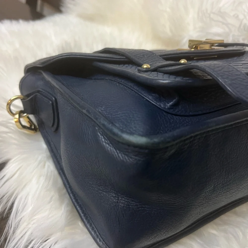 GiGi New York Navy Satchel with Gold Accents